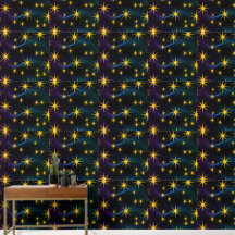 Neon Goldene Sterne Kosmische Wellen Tapete