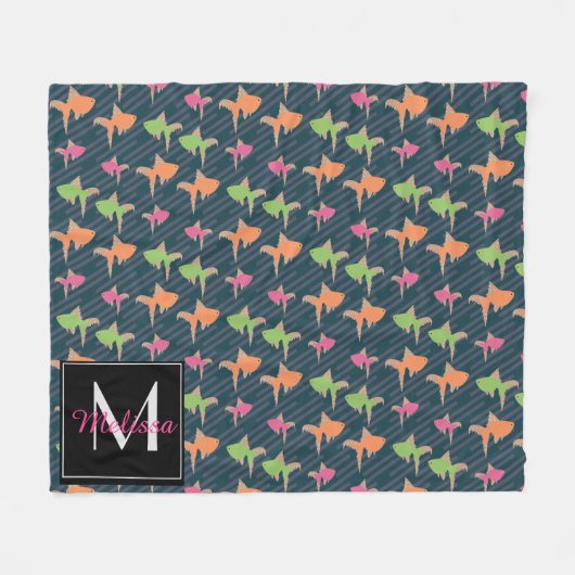Neon Goldfish Mongram Individuelle Name Fleecedecke (Vorderseite (Horizontal))