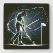 Neon Golfer Putting den Ball Quadratische Wanduhr (Vorderseite)