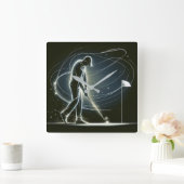 Neon Golfer Putting den Ball Quadratische Wanduhr (Zuhause)