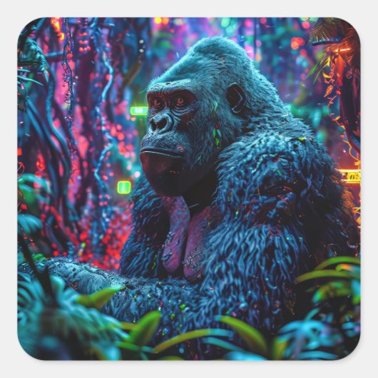Neon Gorilla Quadratischer Aufkleber (Vorderseite)
