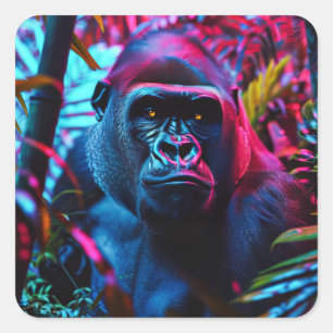 Neon Gorilla Quadratischer Aufkleber