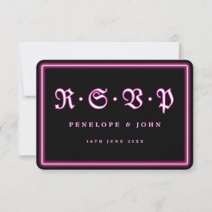 Neon Gothic Pink Black Typografy Wedding RSVP Karte
