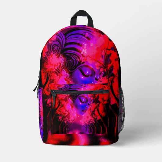 Neon-Göttin im verzauberten Wald Bedruckter Rucksack (Vorderseite)