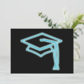 Neon Grad Cap Light Blue Einladung (Stehend Vorderseite)