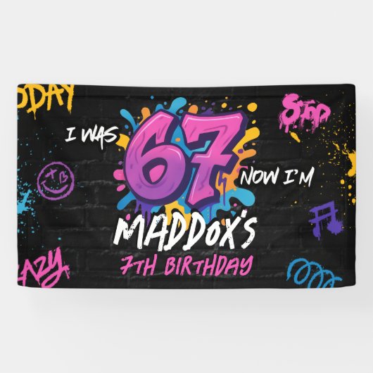 Neon Graffiti 6 7 Meme Trend Sechs Sieben Geburtst Banner (Horizontal)