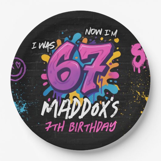 Neon Graffiti 6 7 Meme Trend Six Seven Birthday Pappteller (Vorderseite)