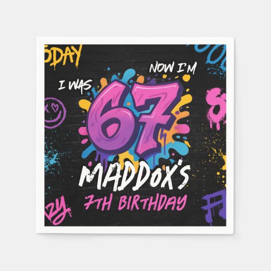 Neon Graffiti 6 7 Meme Trend Six Seven Birthday Serviette (Vorderseite)