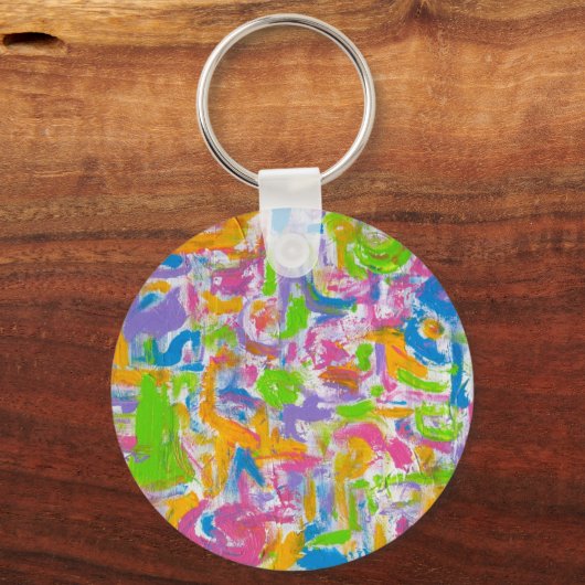 Neon Graffiti Abstrakt Art Brushstrokes Schlüsselanhänger (Vorderseite)