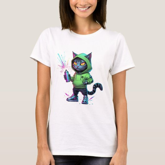 Neon Graffiti Cat - Futuristic Cyberpunk Street Ar T-Shirt (Vorderseite)