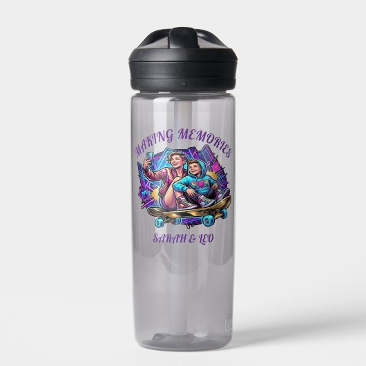 Neon Graffiti Cool Mom & Son Skateboard Water Bott Trinkflasche (Vorderseite)