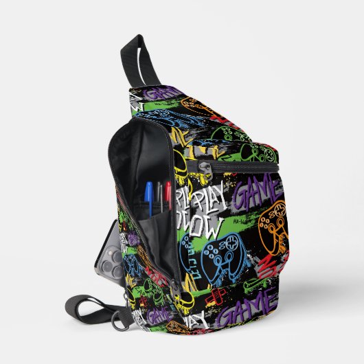 Neon-Graffiti-Gaming-Muster Crossbody Bag (Offen)