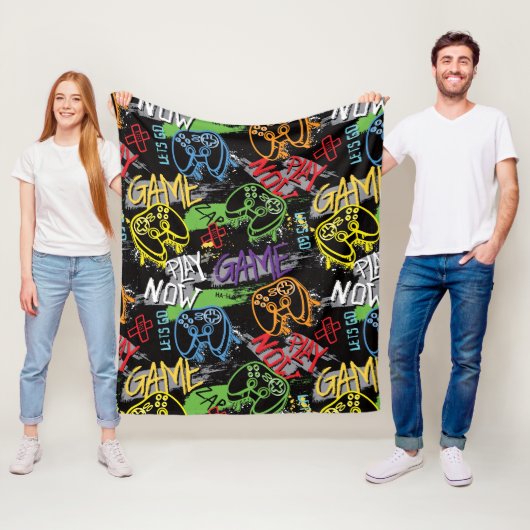 Neon-Graffiti-Gaming-Muster Fleecedecke (Beispiel)