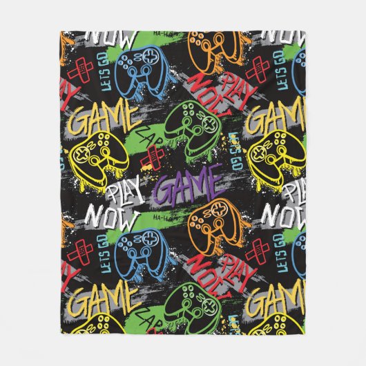 Neon-Graffiti-Gaming-Muster Fleecedecke (Vorderseite)