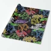 Neon-Graffiti-Gaming-Muster Geschenkpapier (Ungerollt)