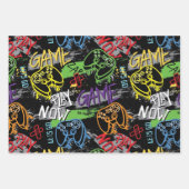 Neon-Graffiti-Gaming-Muster Geschenkpapier Set (Vorderseite 3)