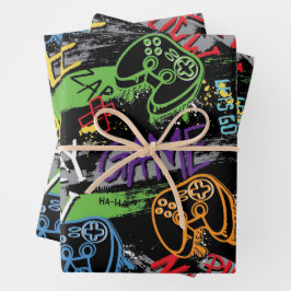 Neon-Graffiti-Gaming-Muster Geschenkpapier Set