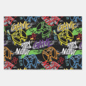 Neon-Graffiti-Gaming-Muster Geschenkpapier Set (Vorderseite)