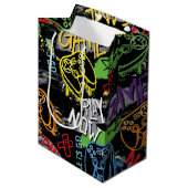 Neon-Graffiti-Gaming-Muster Mittlere Geschenktüte (Vorderseite Schrägansicht)