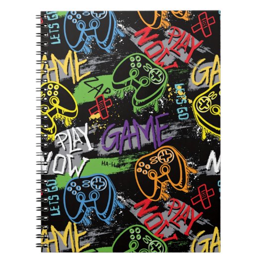 Neon-Graffiti-Gaming-Muster Notizblock (Vorderseite)