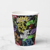 Neon-Graffiti-Gaming-Muster Pappbecher (Rückseite)