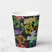 Neon-Graffiti-Gaming-Muster Pappbecher (Vorderseite)