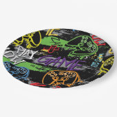 Neon-Graffiti-Gaming-Muster Pappteller (Schrägansicht)