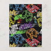 Neon-Graffiti-Gaming-Muster Postkarte (Vorderseite)