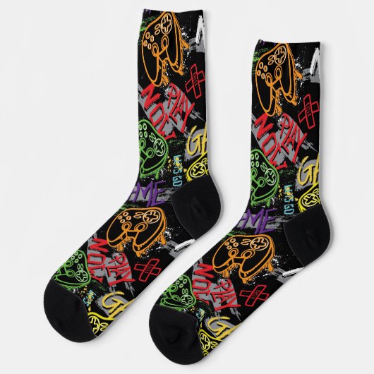 Neon-Graffiti-Gaming-Muster Socken (Linkes Detail)