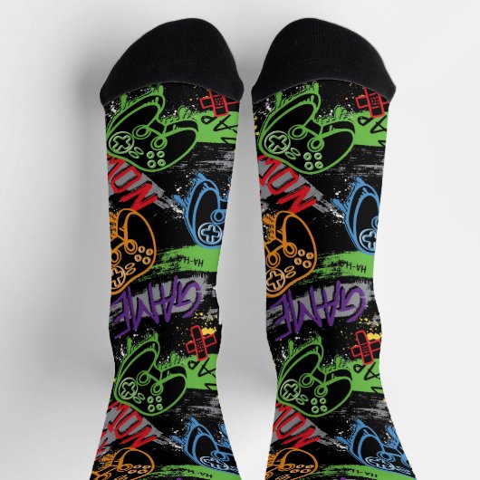 Neon-Graffiti-Gaming-Muster Socken (Oben)