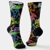 Neon-Graffiti-Gaming-Muster Socken (Gewinkelt)
