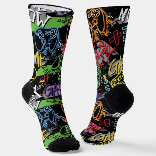 Neon-Graffiti-Gaming-Muster Socken (Gewinkelt)