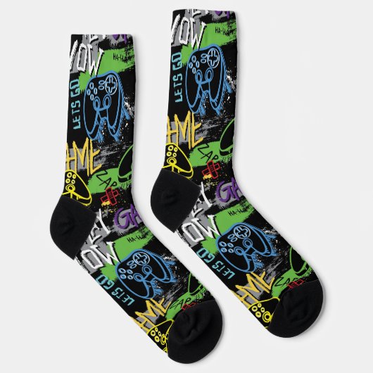 Neon-Graffiti-Gaming-Muster Socken (Rechts)