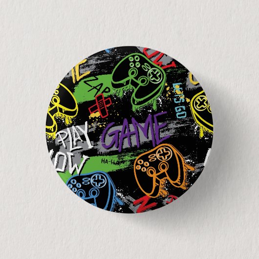 Neon Graffiti Gaming Pattern Button (Vorderseite)