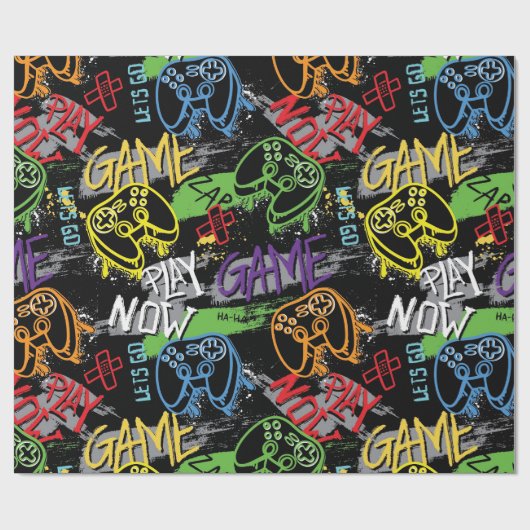 Neon Graffiti Gaming Pattern Geschenkpapier (Flach)
