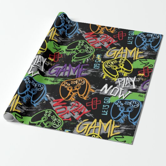 Neon Graffiti Gaming Pattern Geschenkpapier (Ungerollt)