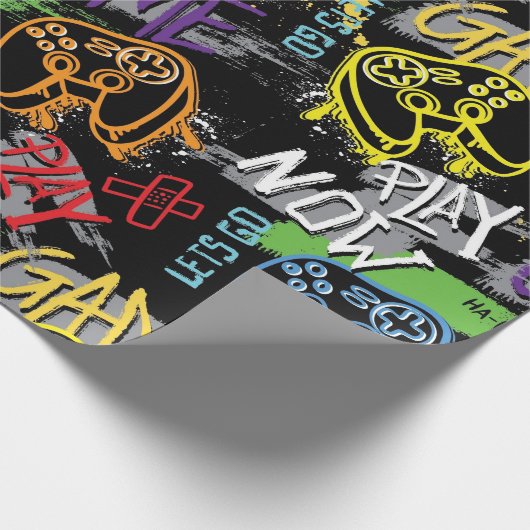 Neon Graffiti Gaming Pattern Geschenkpapier (Ecke)