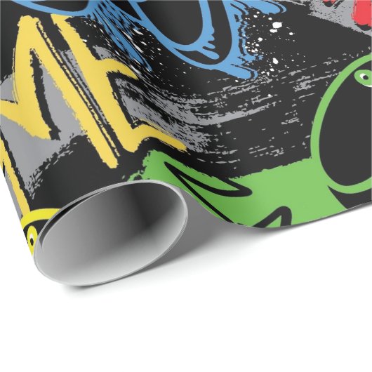 Neon Graffiti Gaming Pattern Geschenkpapier (Rolleneckpunkt)