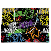 Neon Graffiti Gaming Pattern Große Geschenktüte (Vorderseite)