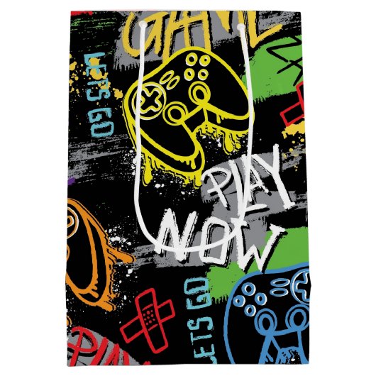 Neon Graffiti Gaming Pattern Mittlere Geschenktüte (Rückseite)