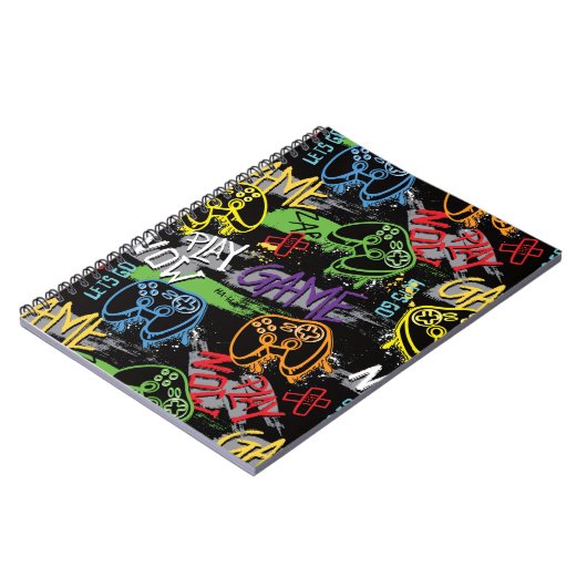 Neon Graffiti Gaming Pattern Notizblock (Linke Seite)