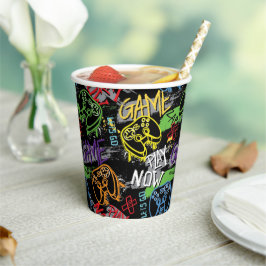 Neon Graffiti Gaming Pattern Pappbecher