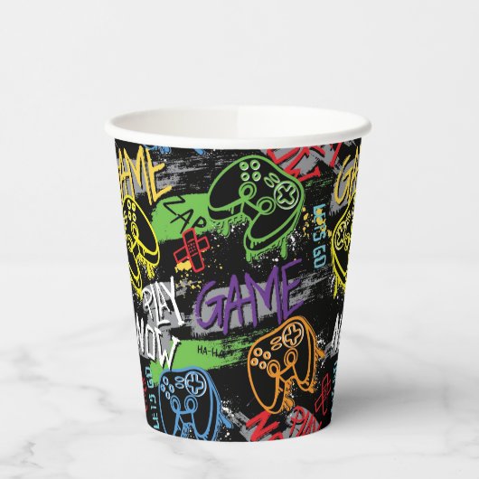 Neon Graffiti Gaming Pattern Pappbecher (Links)