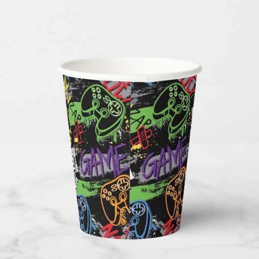 Neon Graffiti Gaming Pattern Pappbecher (Rechts)