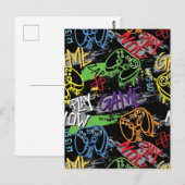 Neon Graffiti Gaming Pattern Postkarte (Vorne/Hinten)