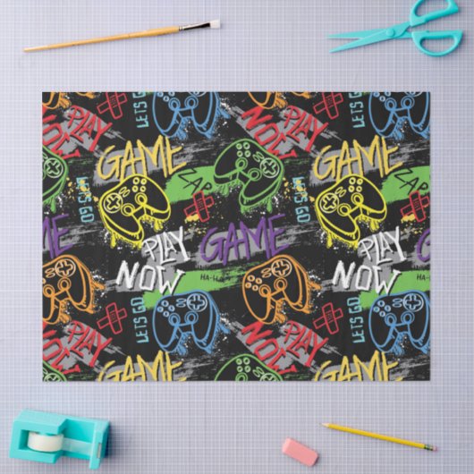 Neon Graffiti Gaming Pattern Seidenpapier (Basteln)