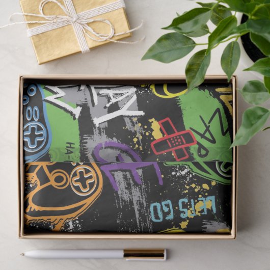 Neon Graffiti Gaming Pattern Seidenpapier (Geschenk)