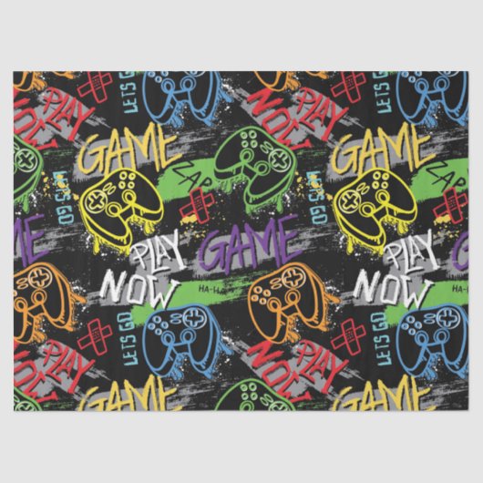 Neon Graffiti Gaming Pattern Seidenpapier (Vorderseite)