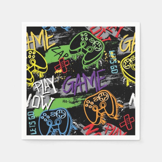 Neon Graffiti Gaming Pattern Serviette (Vorderseite)