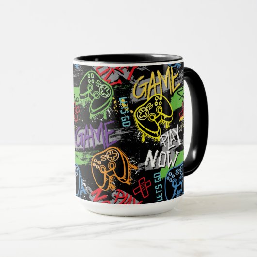 Neon Graffiti Gaming Pattern Tasse (VorderseiteRechts)